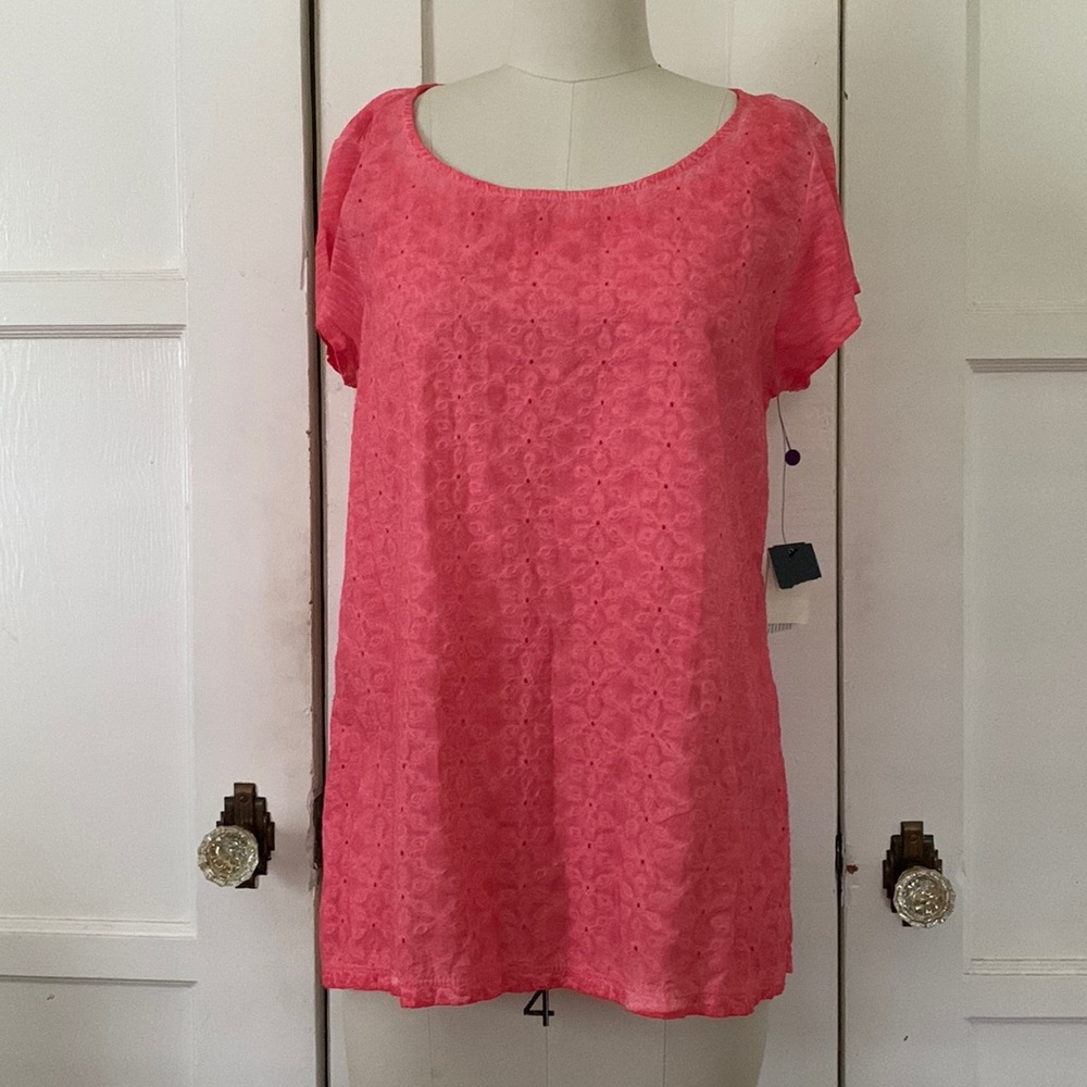 NEW CHIP & PEPPER Coral Summer Eyelet & Jersey Top Sz Small